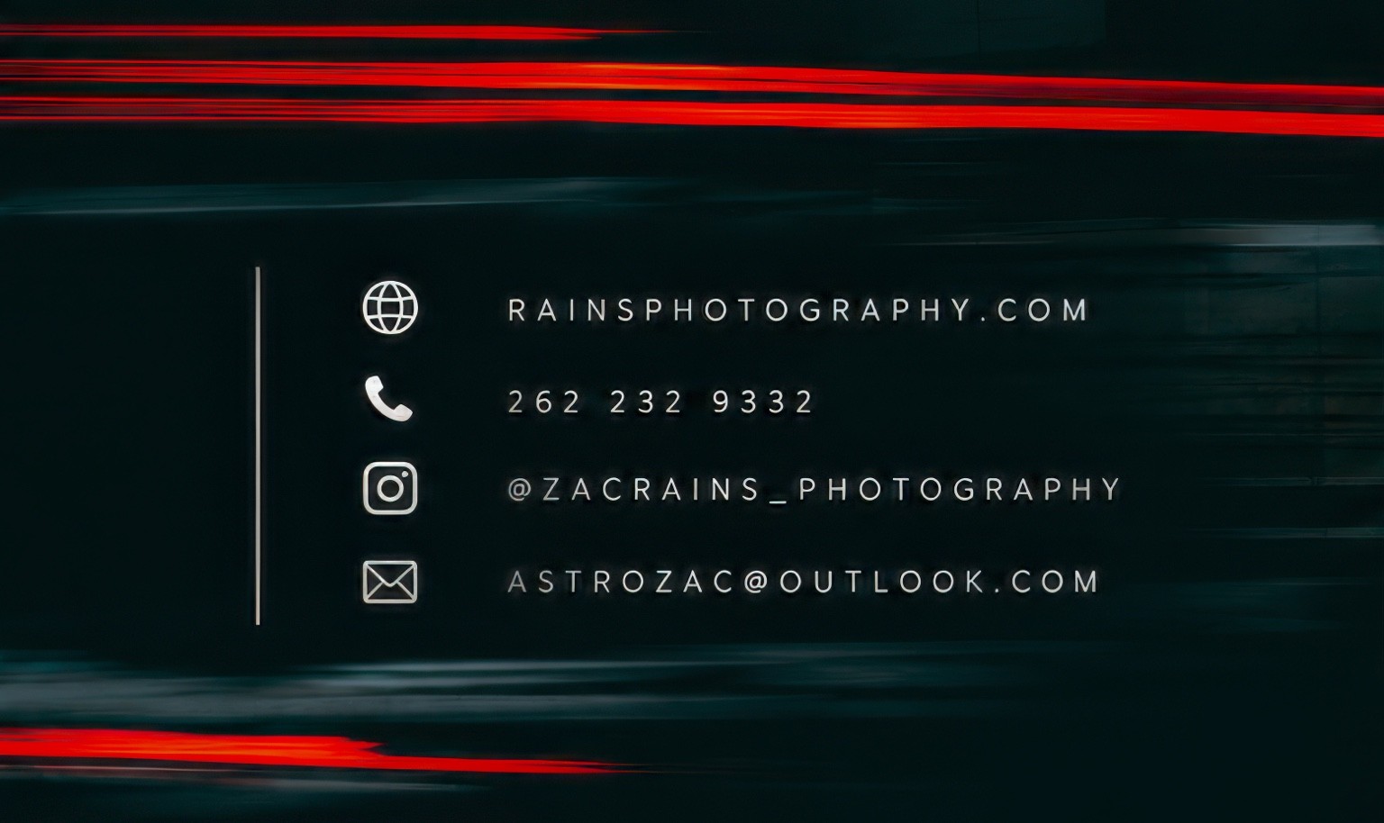 Rains Photography business card back